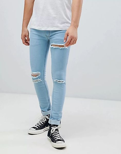 Soul Star – Enge Stretch-Jeans mit Rissen in Blau günstig online kaufen