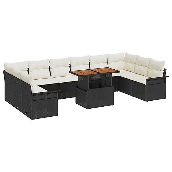 vidaXL Loungesofa 11-tlg. Garten-Essgruppe mit Kissen Schwarz Poly Rattan, günstig online kaufen