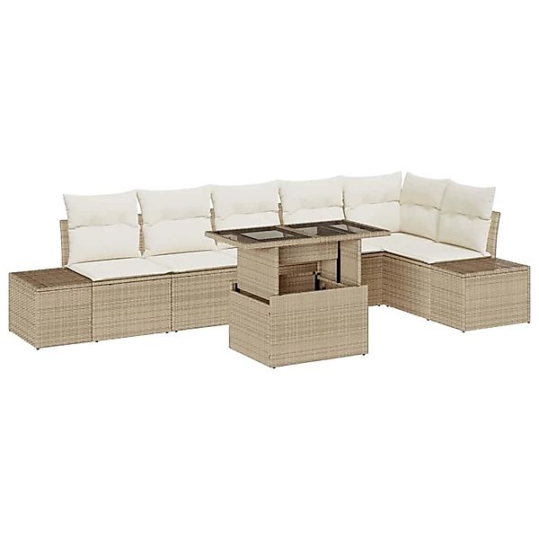 vidaXL Garten-Sofa-Set mit Speicher 7-Tlg Beige Poly Rattan 3357934 günstig online kaufen