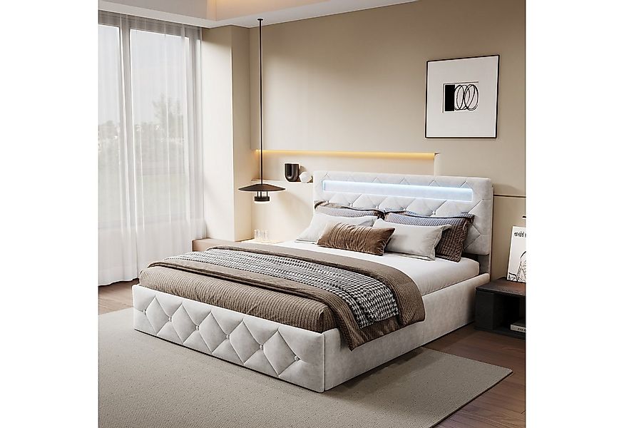 PXloue Stauraumbett Polsterbett mit Stauraum (Hochklappbares Bett 140x200 c günstig online kaufen
