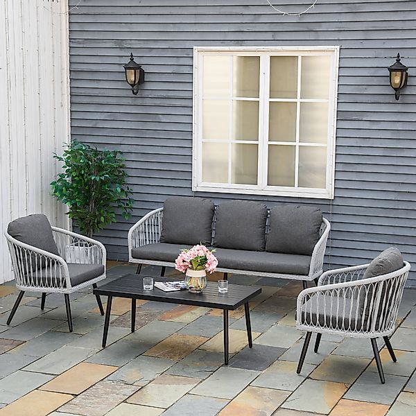Outsunny Polyrattan Gartenmöbel Set für 5 Personen, Sitzgruppe mit Kissen, günstig online kaufen