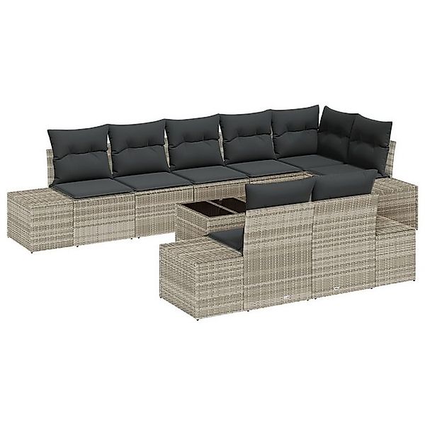vidaXL Loungesofa 9-tlg. Garten-Sofagarnitur mit Kissen Grau Poly Rattan, 9 günstig online kaufen
