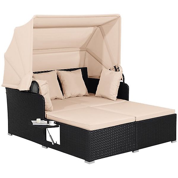 COSTWAY Loungebett, Rattan, 2-Personen, mit einziehbarem Sonnendach, Kissen günstig online kaufen
