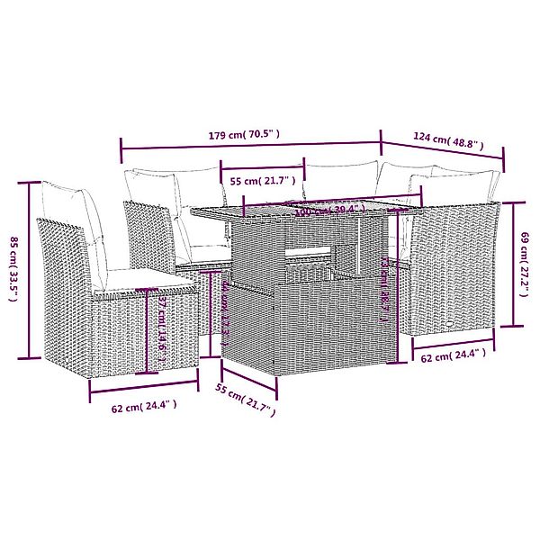 vidaXL Gartenlounge-Set 5-tlg. Garten-Sofagarnitur mit Kissen günstig online kaufen
