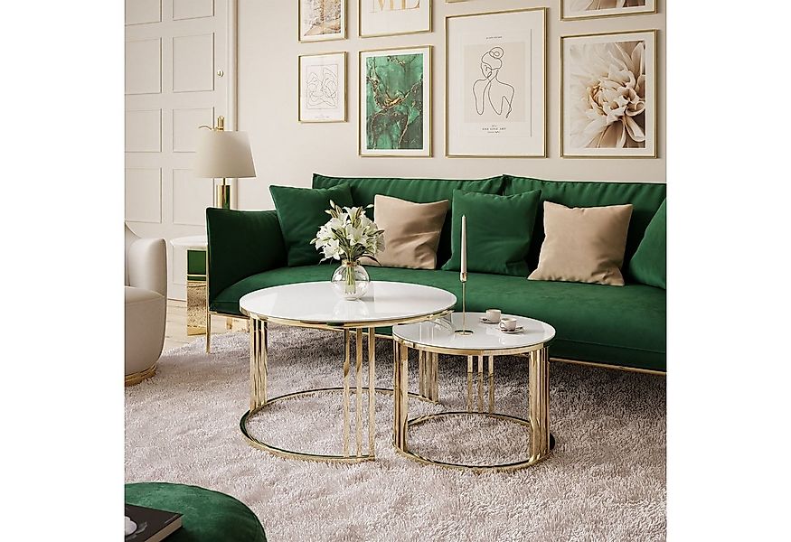 ALLHOUSE24 Couchtisch PEONY 2in1 GLAS runder Couchtisch GOLD Chrom Metallge günstig online kaufen