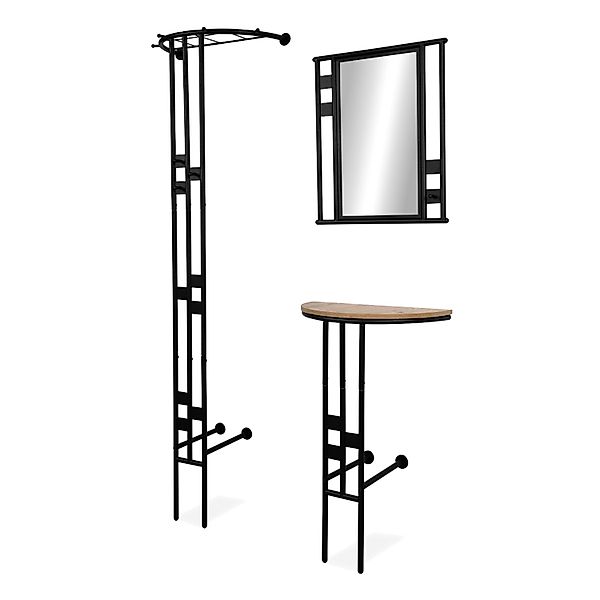 Furn.Design Garderoben-Set 3-teilig Schwarz Metall 130 cm mit Spiegel Kilby günstig online kaufen
