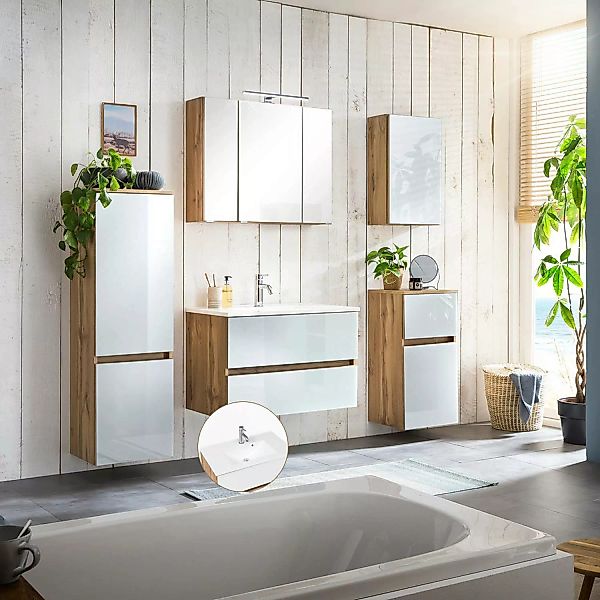 Badezimmer Programm mit Beleuchtung, Mineralguss Waschbecken HEERLEN-03 in günstig online kaufen