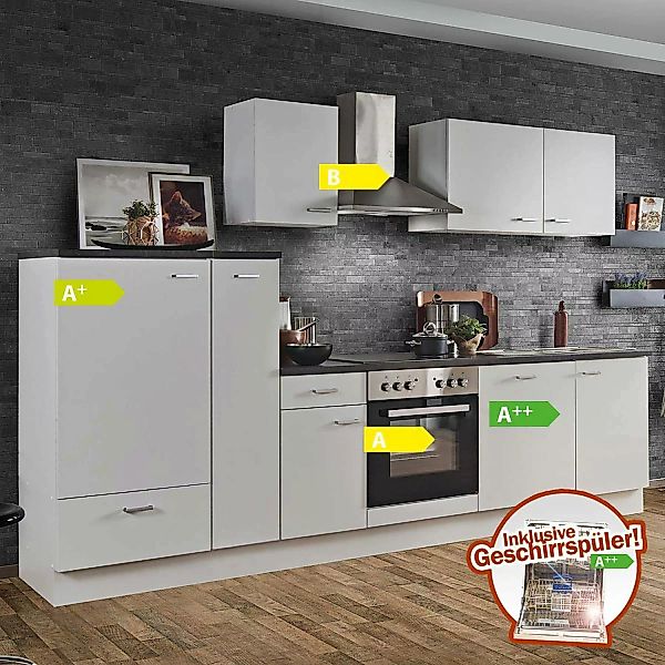 Komplettküche White Classic LIVERPOOL-87 inklusive E-Geräte, Geschirrspüler günstig online kaufen