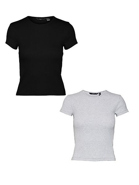 Vero Moda T-Shirt Shirt 2er-Set Enger Schnitt Rundhals Kurzarm T-Shirt (2-t günstig online kaufen