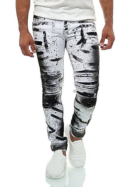 KINGZ Slim-fit-Jeans Herren Designer Jeans Slim-Fit mit Batik Waschung Weiß günstig online kaufen