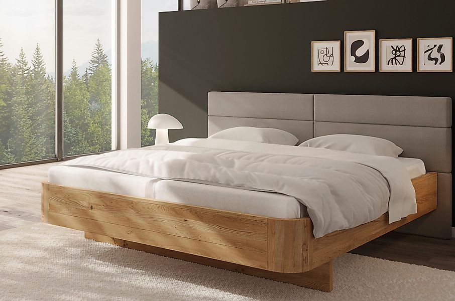 Home affaire Massivholzbett "Latillé in Schwebeoptik" gepolstertes Kopfteil günstig online kaufen