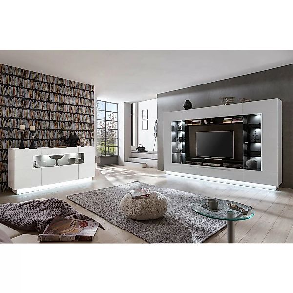 Wohnwand 1-tlg mit Glastüren SENSIS Hochglanz Weiß günstig online kaufen