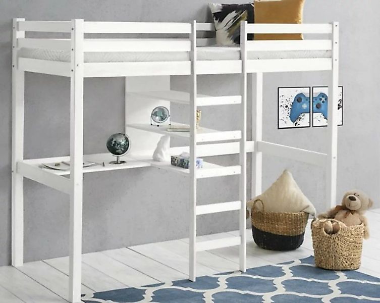 Homeline Kinderbett Hochbett Kinderbett Weiß mit Schreibtisch Und Regal Eta günstig online kaufen