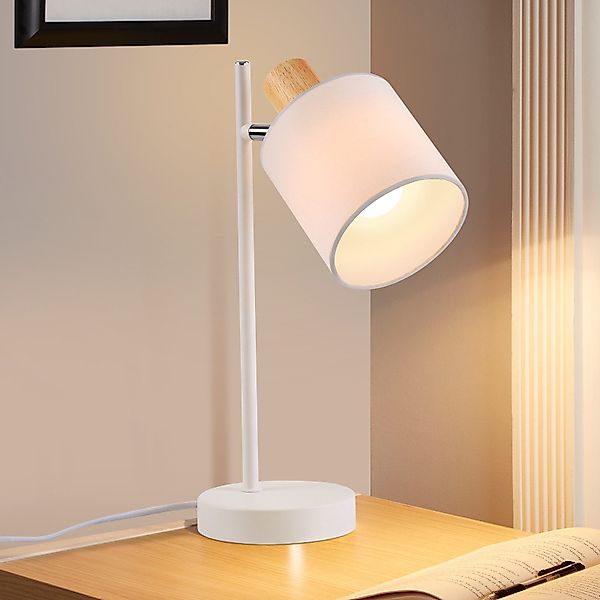 Nettlife Tischleuchte Holz Vintage Weiß Stoffschirm günstig online kaufen