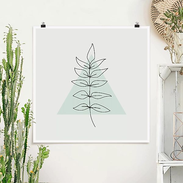 Poster Blumen - Quadrat Zweig Geometrie Dreieck Line Art günstig online kaufen