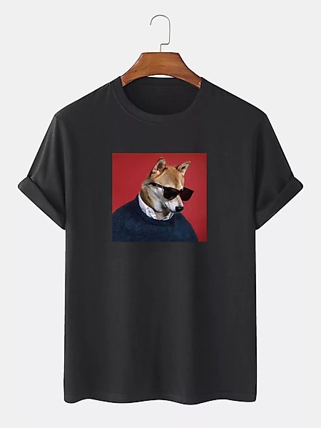 Herren Sonnenbrille Hundemuster Kurzarm 100% Baumwolle T-Shirts günstig online kaufen