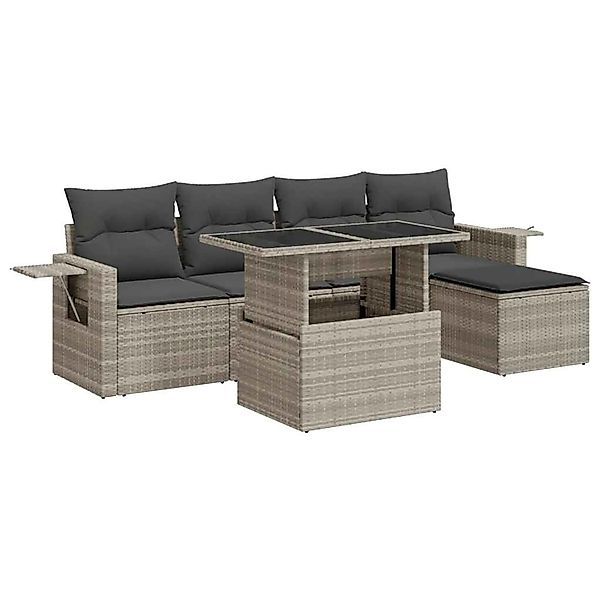 vidaXL 6-Tlg Garten-Sofagarnitur mit Kissen Hellgrau Poly Rattan 3326463 günstig online kaufen