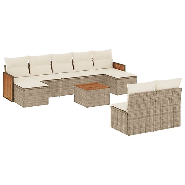 vidaXL 10-Tlg Garten-Sofagarnitur mit Kissen Beige Poly Rattan 3260462 günstig online kaufen