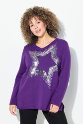 Ulla Popken Strickpullover Pullover Pailletten-Stern V-Ausschnitt günstig online kaufen