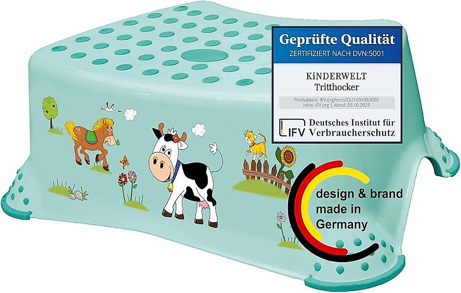 KiNDERWELT Tritthocker Premium stabiler Tritthocker Funny Farm aquamarin günstig online kaufen