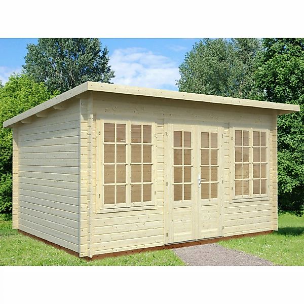 Palmako Lisa Holz-Gartenhaus Natur Pultdach Tauchgrundiert 400 cm x 300 cm günstig online kaufen