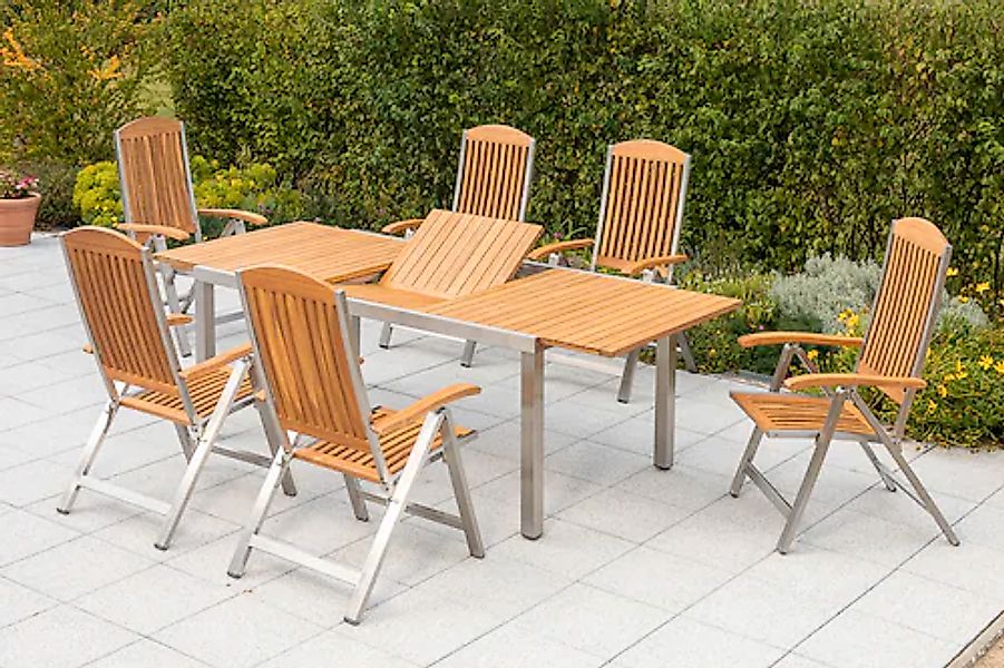 MERXX Garten-Essgruppe »Keros« 7 Stk. tlg. 6 Klappsessel mit ausziehbarem T günstig online kaufen