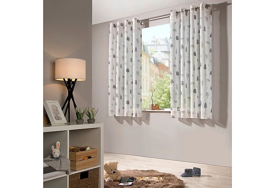 heimtexland Vorhang Kindergardine Skandi-Stil Dekoschal Wald Bär Grau (1 St günstig online kaufen
