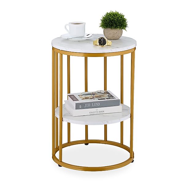 relaxdays Beistelltisch in Marmoroptik, Weiß/Gold günstig online kaufen