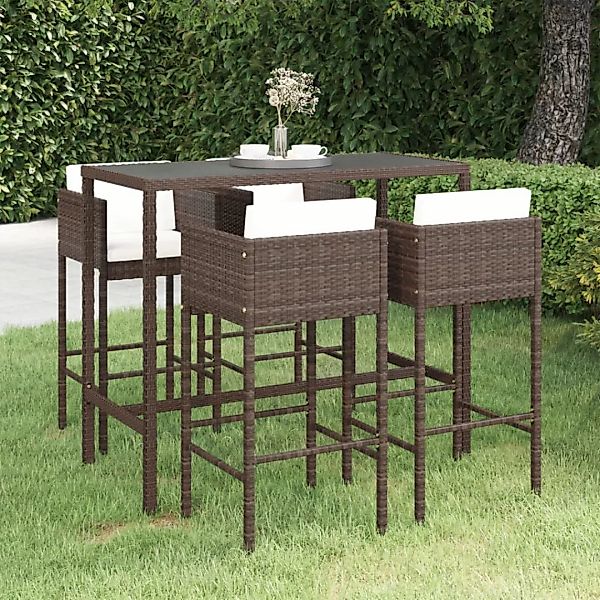 5-tlg. Gartenbar-set Mit Kissen Poly Rattan Braun günstig online kaufen