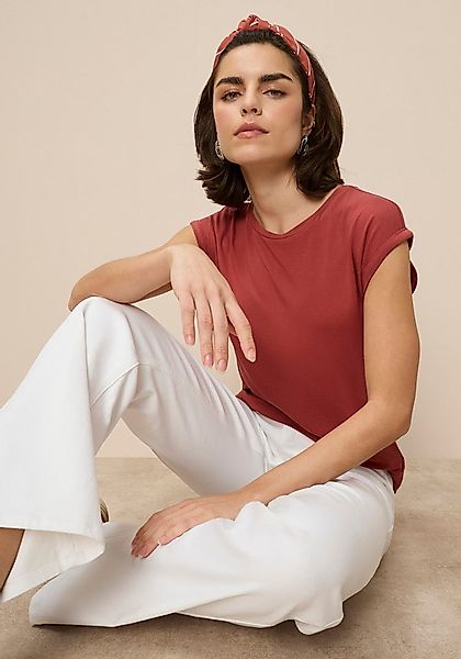 Tamaris T-Shirt Regular Fit, mit überlappenden Schultern, Kurzarm mit Aufsc günstig online kaufen