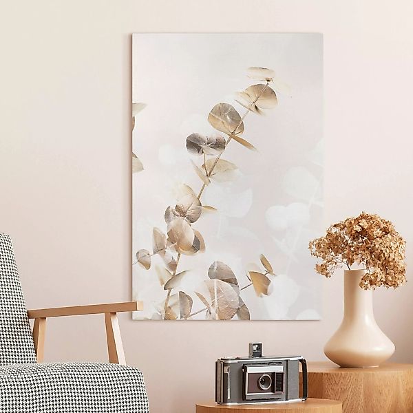 Leinwandbild Goldene Eukalyptuszweige mit Weiß I günstig online kaufen
