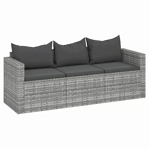 vidaXL Loungesofa Gartensofa 3-Sitzer mit Kissen Grau Poly Rattan, 1 Teile günstig online kaufen