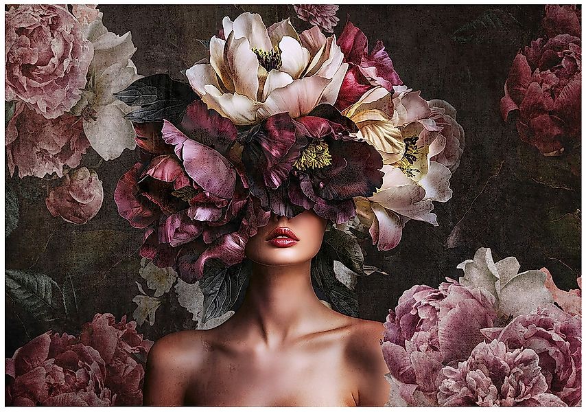Wallarena Fototapete Frau Vintage-Blumen Vlies Tapete Wohnzimmer Schlafzimm günstig online kaufen