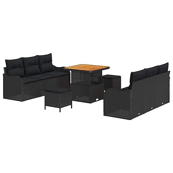 vidaXL 9-Teiliges Garten-Sofa-Set mit Kissen in Schwarz aus Poly Rattan und günstig online kaufen