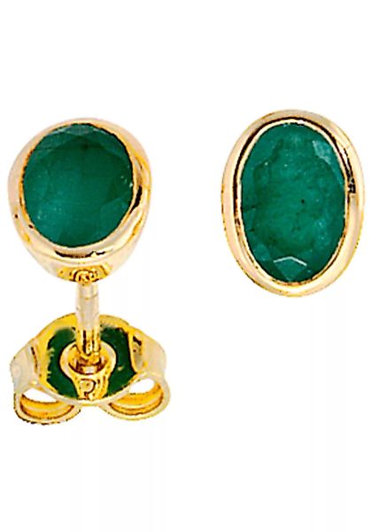 JOBO Paar Ohrstecker, oval 585 Gold mit Smaragd günstig online kaufen