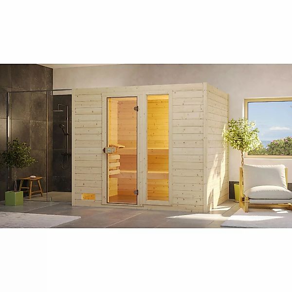 Weka Massivholzsauna Valida 4 Sparset 9,0 kW Kompakt Glastür/Fenster günstig online kaufen