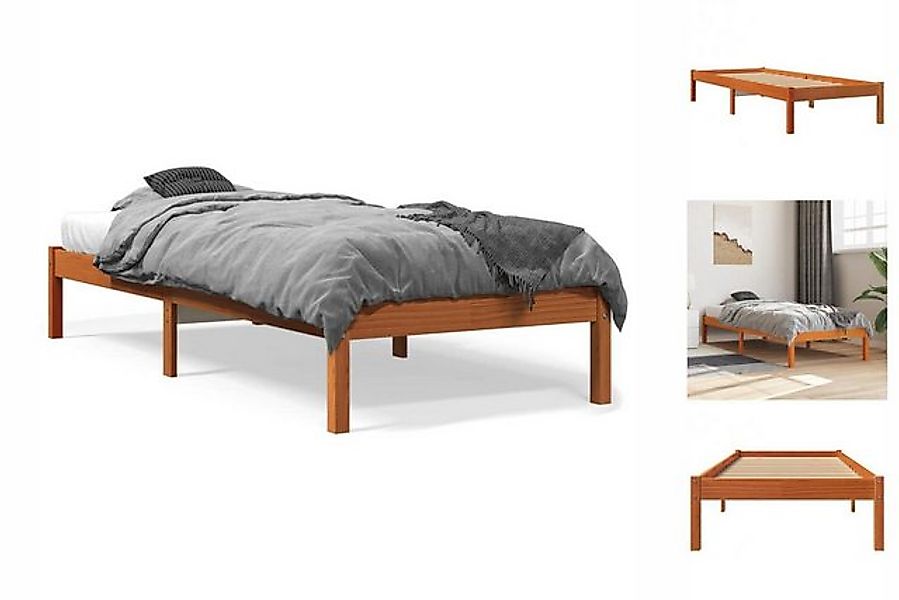 vidaXL Bettgestell Massivholzbett Wachsbraun 90x190 cm Kiefer Bett Bettgest günstig online kaufen