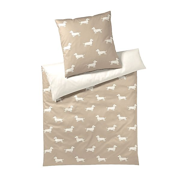 Elegante Mako Satin Bettwäsche Dogs 24540-7 Dackel Beige Creme 135x200 günstig online kaufen
