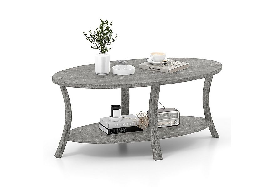 COSTWAY Couchtisch, ovaler Wohnzimmertisch mit Ablage, Holz günstig online kaufen
