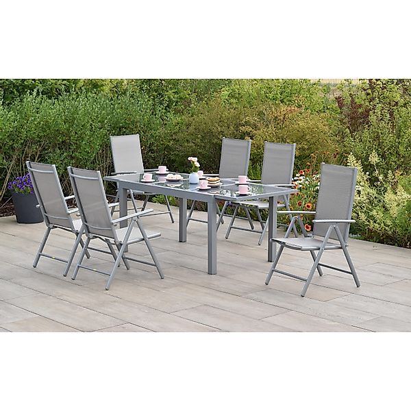 Merxx Amalfi Set 7 -tlg. 6 Klappsessel Gartentisch 140 (200) x 90 cm Diaman günstig online kaufen