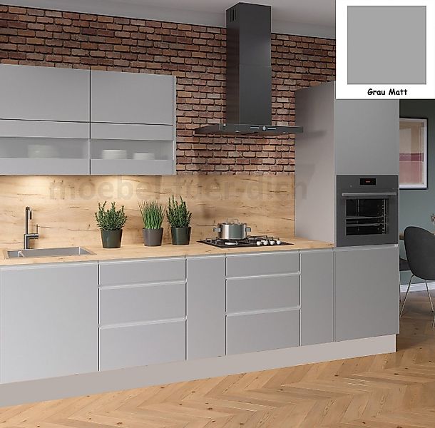 Möbel für Dich Küchenzeile Grifflose Hochglanz Einbauküche Campari 300 cm, günstig online kaufen