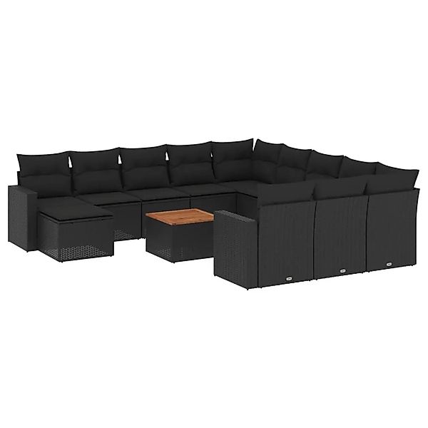 vidaXL 13-Tlg Garten-Sofagarnitur mit Kissen Schwarz Poly Rattan 3224424 günstig online kaufen