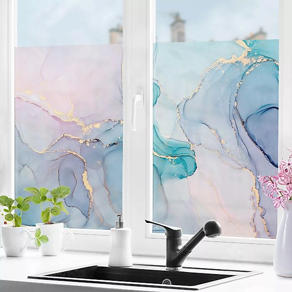 Fensterfolie Aquarell Pastell Türkis mit Gold günstig online kaufen