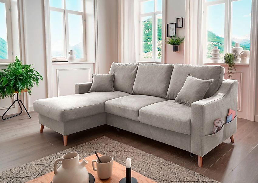 INOSIGN Ecksofa "Valentina L-Form", 2 Zierkissen, mit Seitentasche, auszieh günstig online kaufen