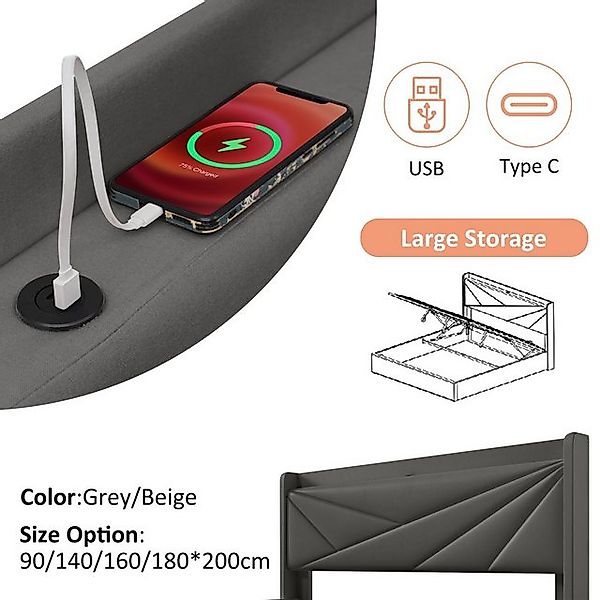 HAUSS SPOLE Polsterbett 180x200cm Doppelbett mit USB Typ C Ladefunktion Kop günstig online kaufen