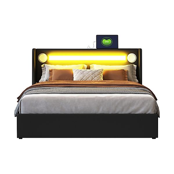 OKWISH Polsterbett mit LED-Lichtleiste, Bluetooth-Player und günstig online kaufen