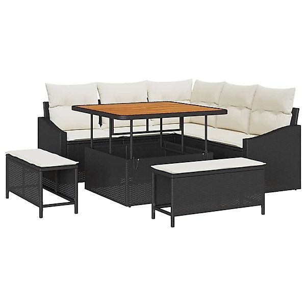 vidaXL 8-Teiliges Gartensofa-Set mit Kissen in Schwarz aus Poly Rattan und günstig online kaufen