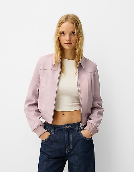 Bershka Kunstlederjacke Mit Rippenbündchen Damen Xs Rosa günstig online kaufen