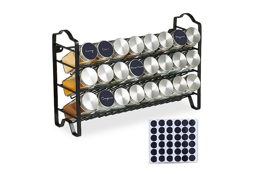 relaxdays Gewürzständer Gewürzregal mit 24 Gläsern, silber günstig online kaufen