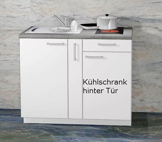 Miniküche MANKAMINI 20 (Höhe XXL) Alpinweiß, 125 cm mit Kochfeld/Kühlschran günstig online kaufen